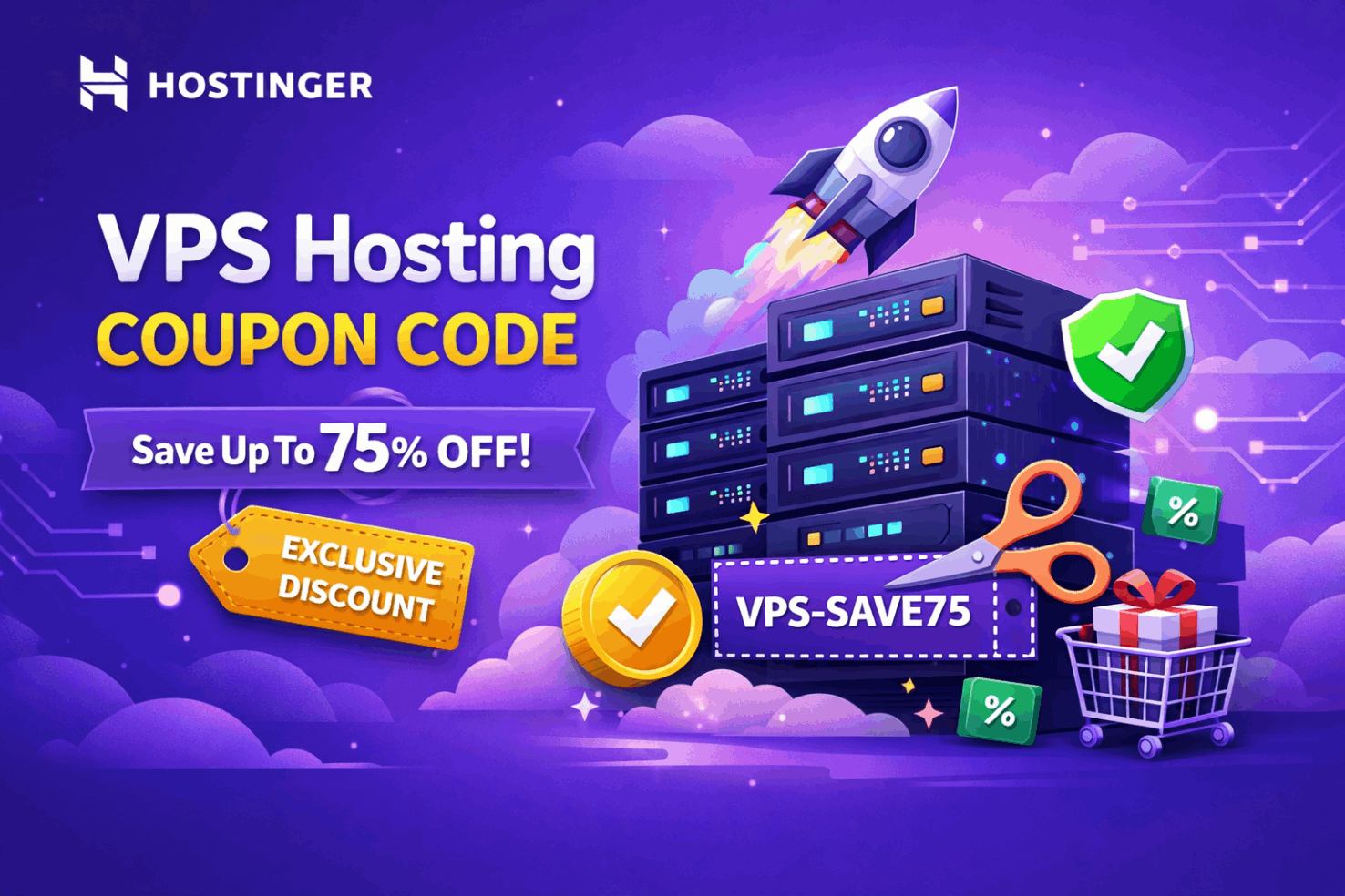 Hostinger VPS hosting coupon discount with KVM server illustration
